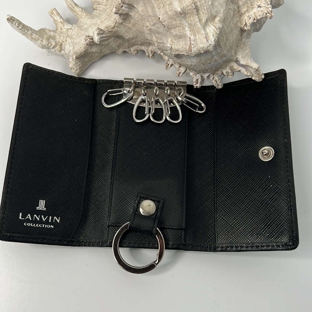 Lanvin key holder with key ring - black leather with silver hardware